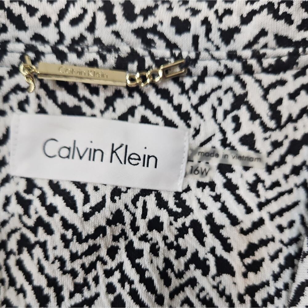 NWT Calvin Klein Women's Black White Herringbone Tweed Ruffle Lined Blazer 16W - Picture 3 of 12
